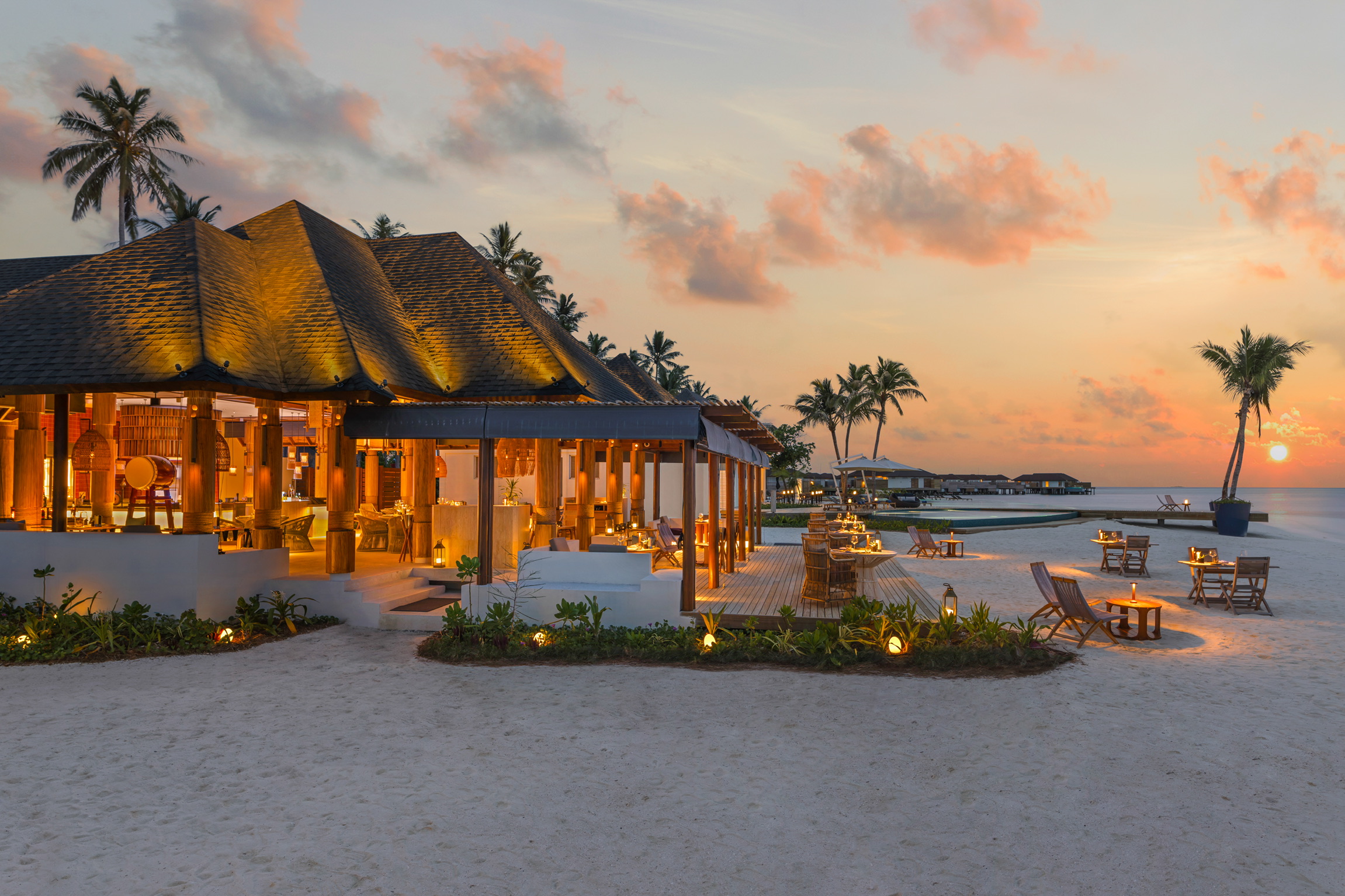 Beach dining at sunset